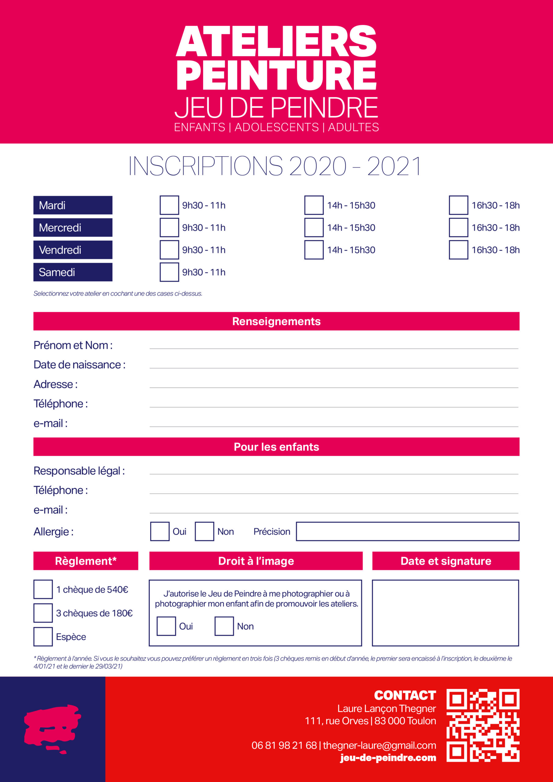 Formulaire d'inscription Jeu de Peindre Toulon